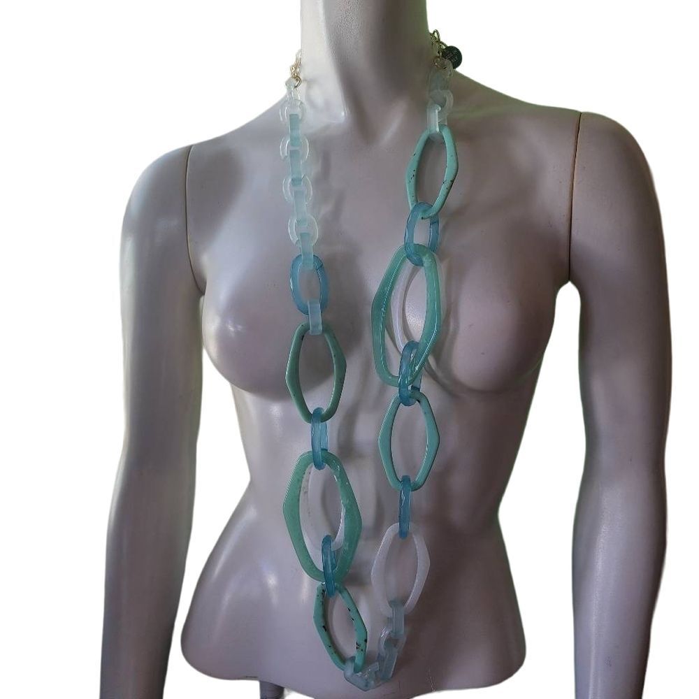 Aqua Blue Resin Link Necklace - Women Jewelry Necklace